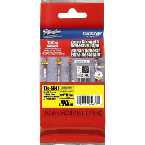 Brother  Label Tape,Xtra-Strength,f/P-touch,0.7"x26.2',BlackonYellow