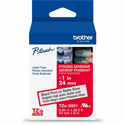 Brother  Label Tape,Xtra-Strength,f/P-touch,0.94"x26.2',BlackonSilver