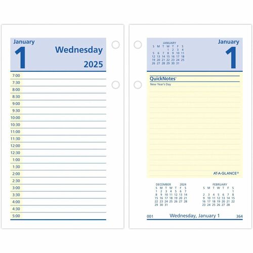 AT-A-GLANCE  Daily Calendar Refill, Quicknotes, 2PPD, 3-1/2"x6",YW/BE Ink