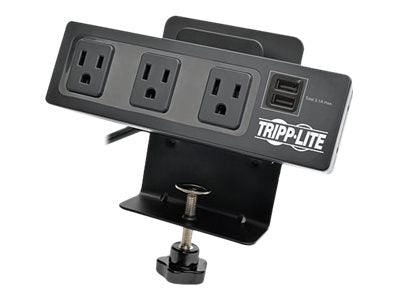 TRIPPLITE 3-OUT 10' CORD 2 USB PORTS W/CLAMP-BLK