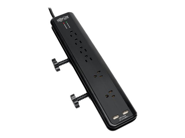 TRIPPLITE 6-OUT 6' CORD 2 USB PORTS W/CLAMP-BLK