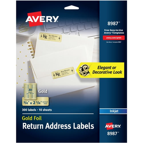 Avery  Ink Jet Gold Foil Labels, Mail, 3/4"x2-1/4", 300/PK,5PK/CT