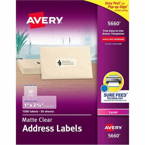 Avery  Laser Labels, Address, 1"x2-5/8", 1500/BX, Matte CL