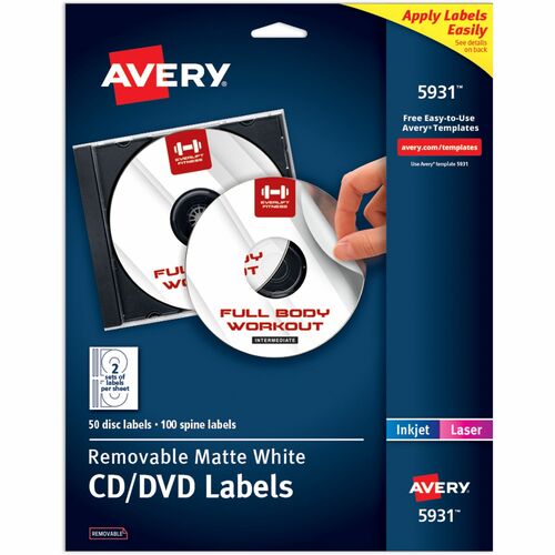 Avery  CD Labels, Laser Matte, Removable, 50/PK, White