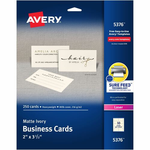 Avery  Business Card, Laser, 2"x3-1/2", 250/PK, Ivory