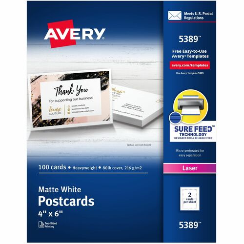 Avery  Laser Postcards, Perforated, 4"x6", 100/BX, White