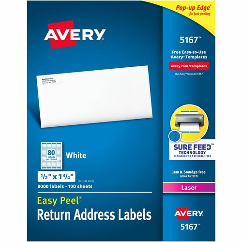 Avery  Laser Labels, Mailing, 1/2"x1-3/4", 8000/BX White