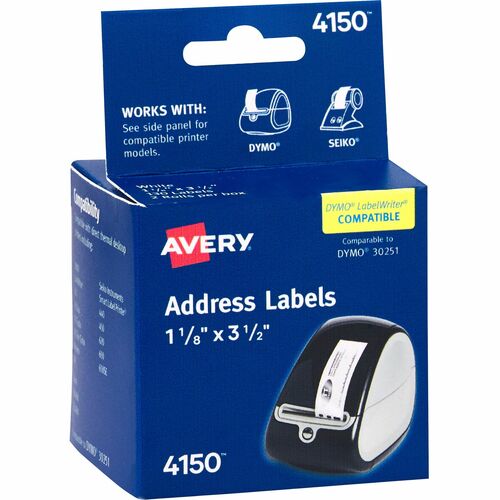Avery  Multipurpose Labels, 3-1/2"x1-1/8", 130/Roll,2 RL/BX, White