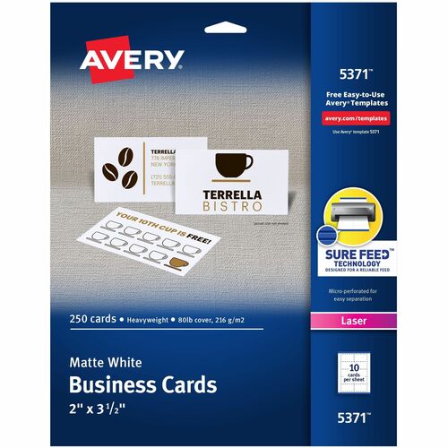 Avery  Business Card, Laser, 2"x3-1/2", 250/PK, White