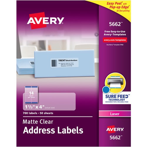 Avery  Laser Labels, Address, 1-1/3"x4", 700/BX, Matte CL