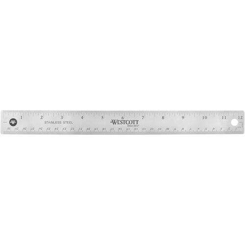 Acme United Corporation  Ruler, 12"L, Stainless Steel, Nonslip Cork Back, Silver
