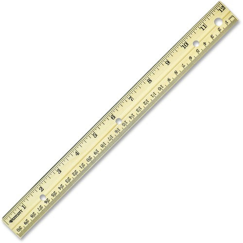 Acme United Corporation  Ruler, 2-scale, Metal Edge, Wood, Hole Punched, 12" L, NL