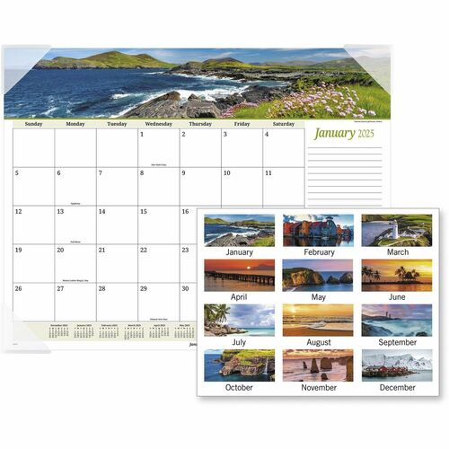 AT-A-GLANCE  Desk Calendar Pad,Block,12 Mth Jan-Dec, 22"x17", Seascape