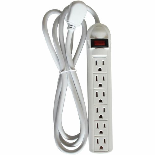 Compucessory  Power Strip,6 Outlet,Built-in Circuit Breaker,6' Cord,Gray