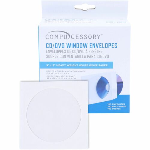 Compucessory  CD/DVD Window Envelopes, 5"x5", 100/BX, White