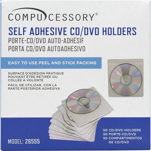 Compucessory  CD Holders,Self-Adhesive,Polypropylene,50/PK,White