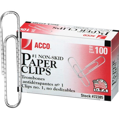 ACCO  Paper Clips,1-1/4"Size,Regular, .033 Gauge,100/BX,10BX/PK,SR