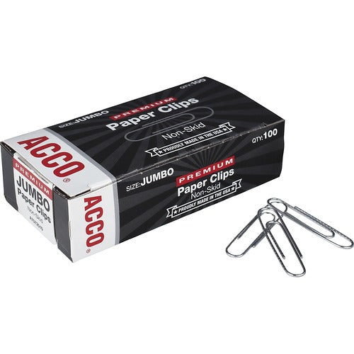 ACCO  Gem Clips,Jumbo,Non-Skid,.045 Wire Gauge,100/BX,10BX/PK,SR