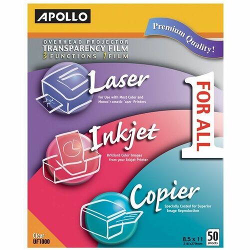 Apollo  All-Purpose Transparency Film, 8-1/2"x11", 50/BX, Clear