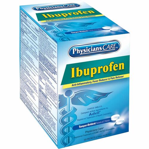 Acme United Corporation  Ibuprofen Single Packets, Medication Tablets, 2/PK, 50/BX