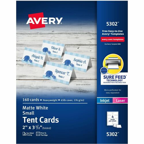 Avery  Laser/Inkjet Tent Cards,Small,Perforated,2"x3-1/2",160/BX,WE