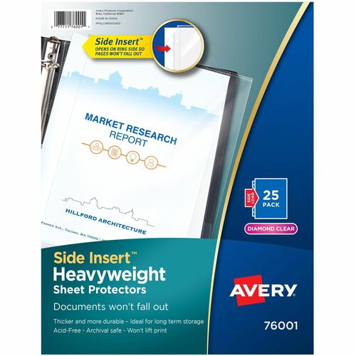 Avery  Sheet Protectors,Side Load,Hvywt, 25/PK,8-1/2"x11", Diam CL