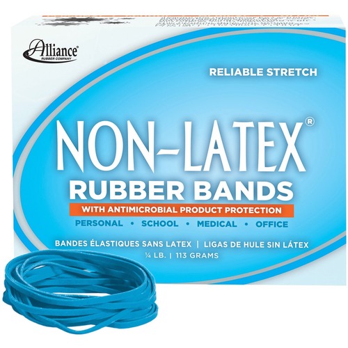 Alliance Rubber Company  Antimicrobial Rubber Bands,1/4lb,3-1/2"x1/8",180/BX,CyanBlue