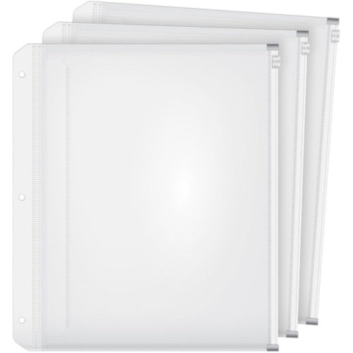 Cardinal  Zipper Binder Pockets,3-Hole Punched,10-1/2"x11-4/5",3/PK,CL