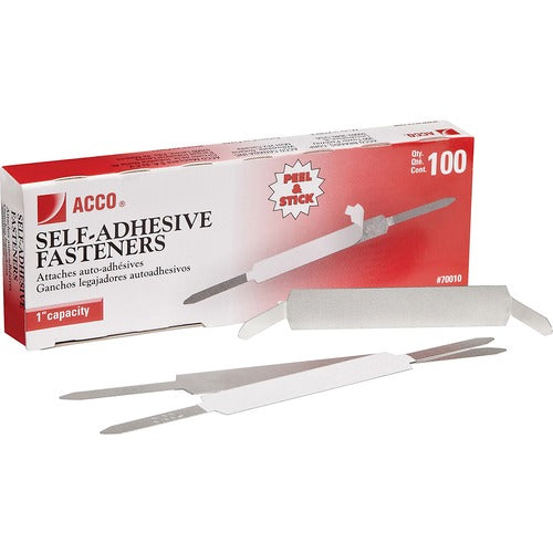 ACCO  Self Adhesive Fasteners,2-3/4"C-C,1" Capacity,100/BX,Silver