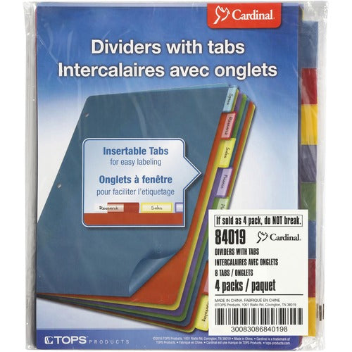 Cardinal  Poly Dividers, 8-Tab, No Pockets, 4ST/PK, AST
