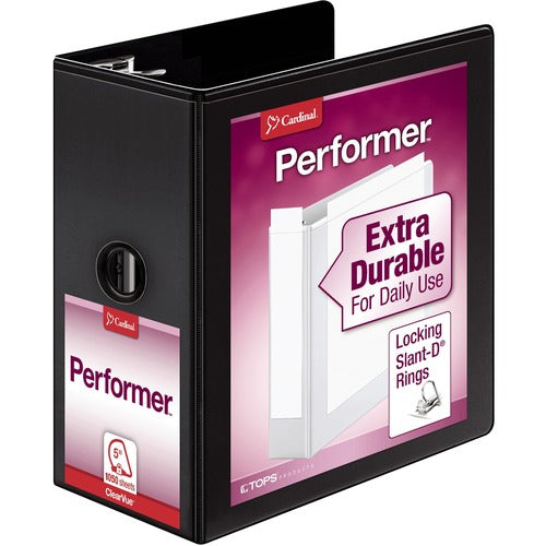 Cardinal  Clearvue Locking D-Ring Binder, 5" Cap, 11"x8-1/2", Black