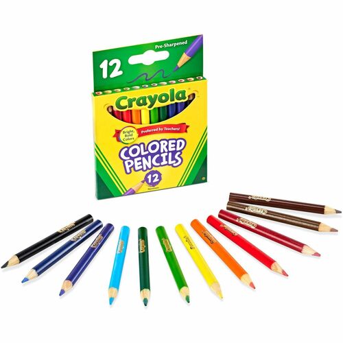 Crayola  Color Pencils, 3.3mm Tip, Half Length, 12/ST, AST