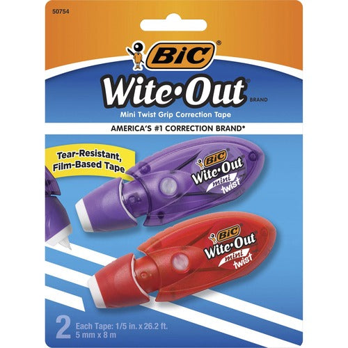 Bic  Correction Tape, Mini, 1/2"x26.2', 2/PK, White