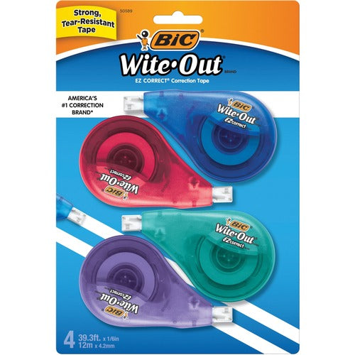 Bic  Correction Tape, 1/5"x39.9', Single Line, 4/PK, White