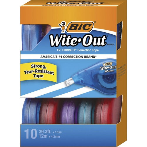 Bic  Correction Tape, 1/5"x39.4', Single Line, 10/BX, White