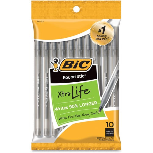 Bic  Ballpoint Pens, Stick, Med Point, 10/PK, Black Ink