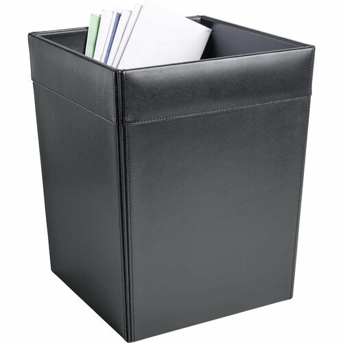 Dacasso  Wastebasket, Classic Leather, 14 QT, 9-1/2"x9-1/2"x12", BK