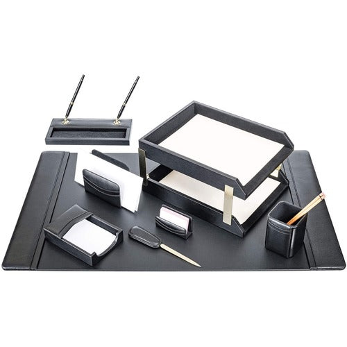 Dacasso  Desk Set, Top-Grain Leather, 10-Piece, Black