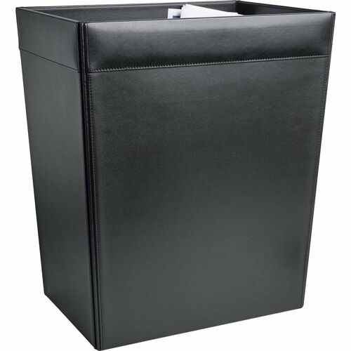 Dacasso  Wastebasket,Classic Leather,32QT,14-1/4"x10-1/4"x16-1/2",BK