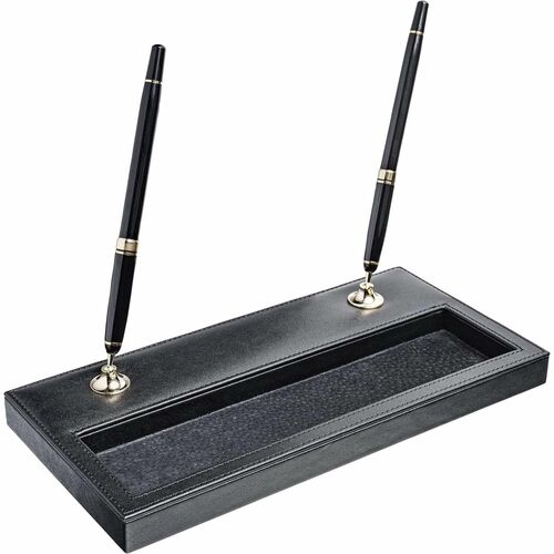 Dacasso  Pen Stand,Double,w/ Storage,5-2/5"x11-1/10"x1",BK
