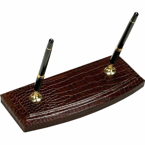 Dacasso  Pen Stand,Double,Crocodile,9-1/4"x4-1/4"x8",BN