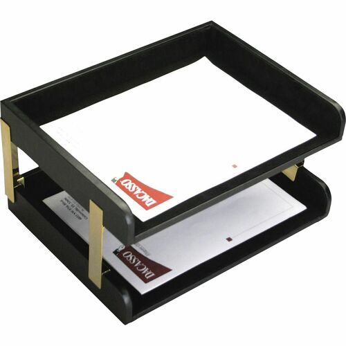 Dacasso  Letter Trays,Double,Gold Posts,13-3/4"x10-1/2"x7-1/4",BK