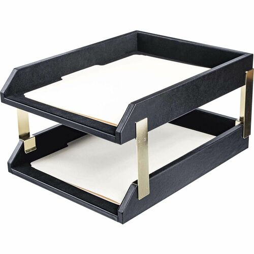 Dacasso  Letter Trays,Gold Posts,13-3/4"x10-3/5"x7-1/4",BK
