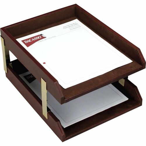 Dacasso  Letter Trays,Gold Posts,Mocha,13-3/4"x10-3/5"x7-1/4",BN