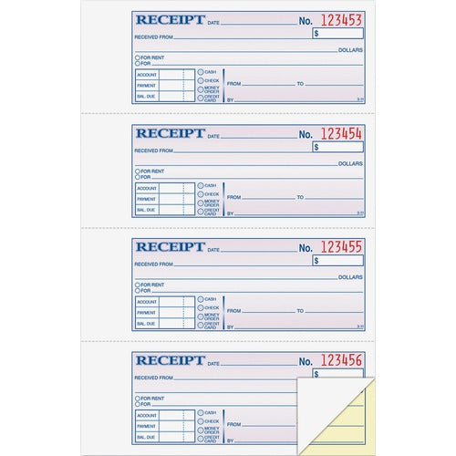 Adams  Receipt Book, f/Money/Rent, 2-Part, 200 Sets, 7-5/8"x11",WE
