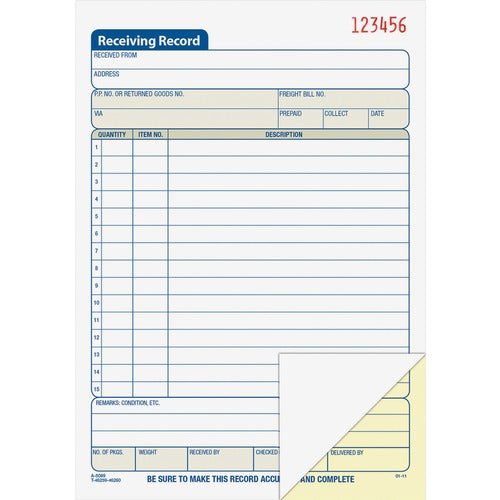 Adams  Receiving Record Book,Carbonless,2-Part,5-9/16"x8-7/16",WE