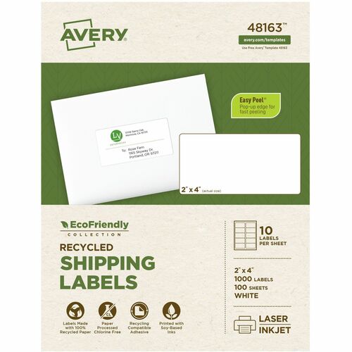 Avery  Labels, Shipping, 2"x4", 1000/BX, White