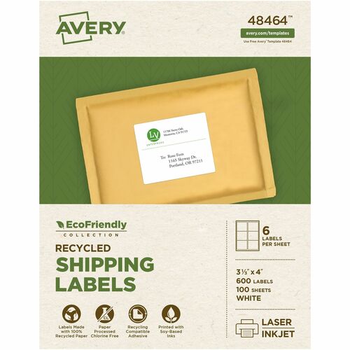 Avery  Labels, Shipping, 3-1/3"x4", 600/BX, White