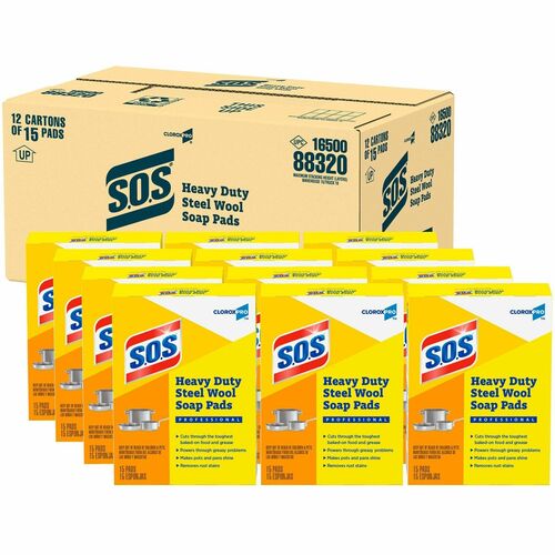 Clorox Company  Scrub Pads w/Soap,Heavy-Duty,Steel Wool,5"x4",15/BX,12BX/CT