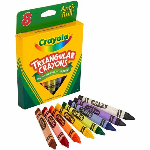 Crayola  Crayons, Anti-Roll, Triangular, Nontoxic, 8/BX, Assorted